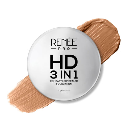 RENEE PRO HD 3 In 1 Compact,Concealer, Foundation - Gres, SPF 20, Matte Finish, High Coverage, Ultralight & Silky Smooth Finish, Enriched With Vitamin E, C & Aloe Vera - 9 Gm