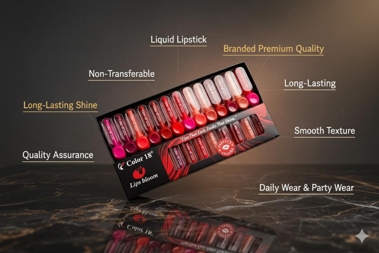 Color 18® Liquid Lipstick Set of 12 | Long Lasting Matte, Smudge-Proof & Waterproof Lip Colors | Bold & Vibrant Shades for All Occasions (Pack of 12)
