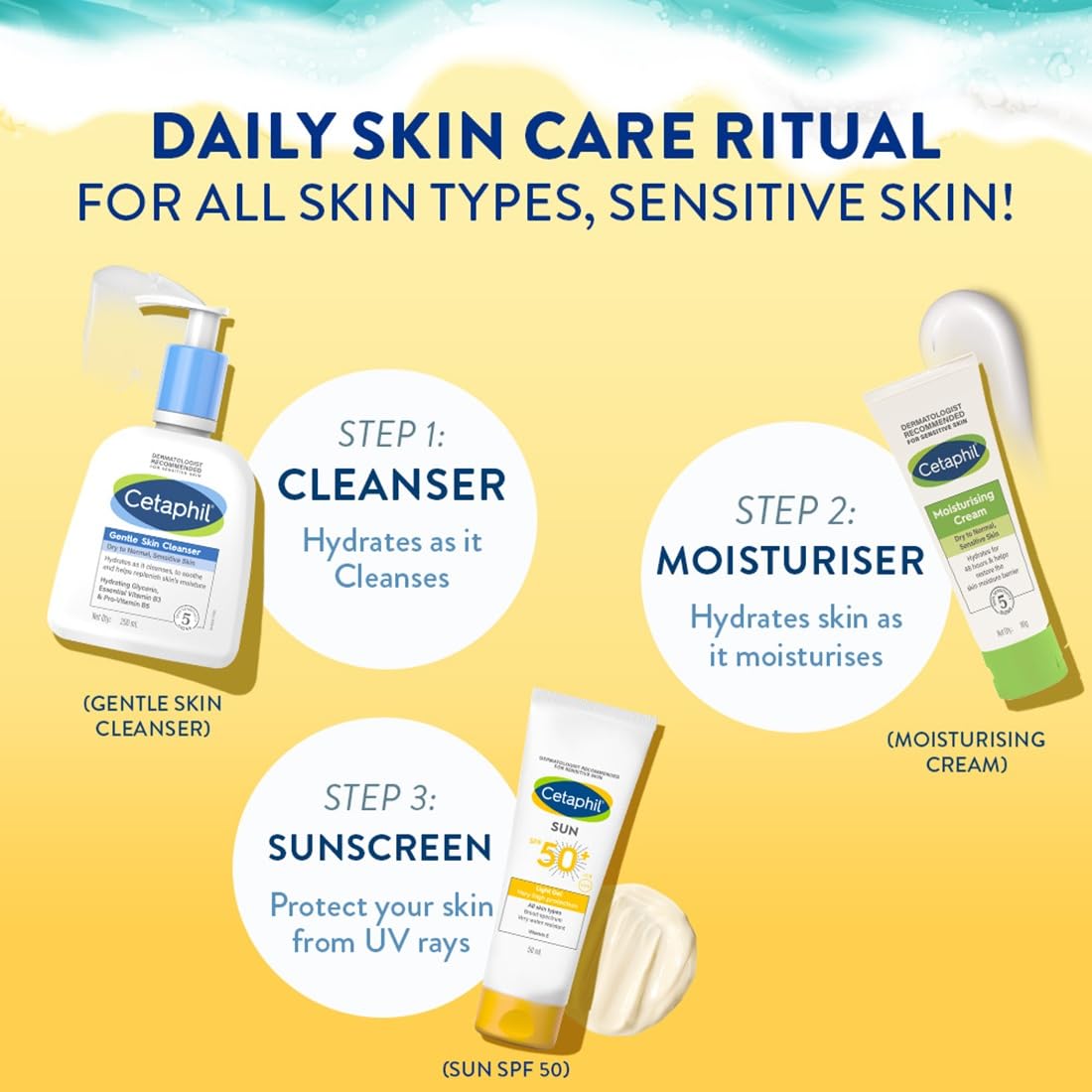 Cetaphil Sun SPF 50 Sunscreen For Combination Skin Type, Very High Protection Lightweight Gel, Water-resistant, Vitamin E, 50 ml