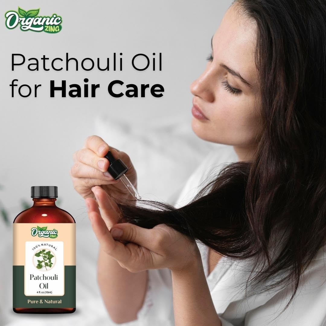 Organic Zing Patchouli Oil Pure & Natural for Skin, Face, Hair Care, Aromatherapy, Diffuser, Conditioner