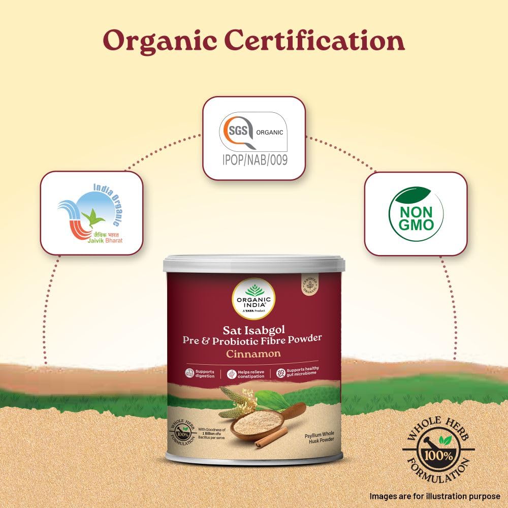 A TATA Product- Organic India Sat Isabgol Pre & Probiotic Fibre Powder Cinnamon, 100g