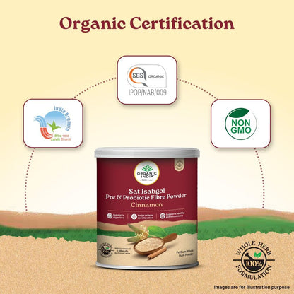 A TATA Product- Organic India Sat Isabgol Pre & Probiotic Fibre Powder Cinnamon, 100g