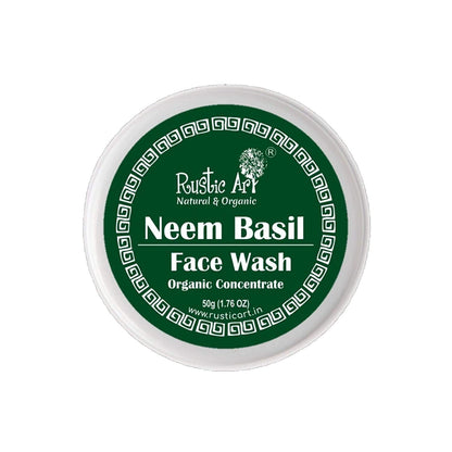 Rustic Art Neem Basil Face Wash Concentrate | Acne & Pimple Control | Deep Cleansing 3X Long Lasting Gel | Organic & Herbal | Sulphate & Paraben Free | Best for Oily & Acne-Prone Skin | 50g