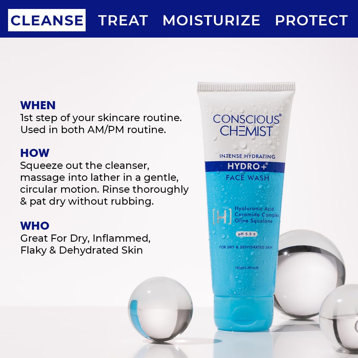 Conscious Chemist Gentle Face Wash 100ml Hydrating Cleanser for Dry Skin