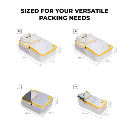 MOKOBARA The Packing Cube Nylon Fabric Water Resistant Travel Organizer Wardrobe Organizer Set Of Packing Bag (Xl,Large, Medium, Shoe Bag, Toiletry Bag) (Set Of 4, Still Loading Sunray), Black