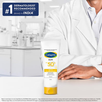 Cetaphil Sun SPF 50 Sunscreen For Combination Skin Type, Very High Protection Lightweight Gel, Water-resistant, Vitamin E, 50 ml
