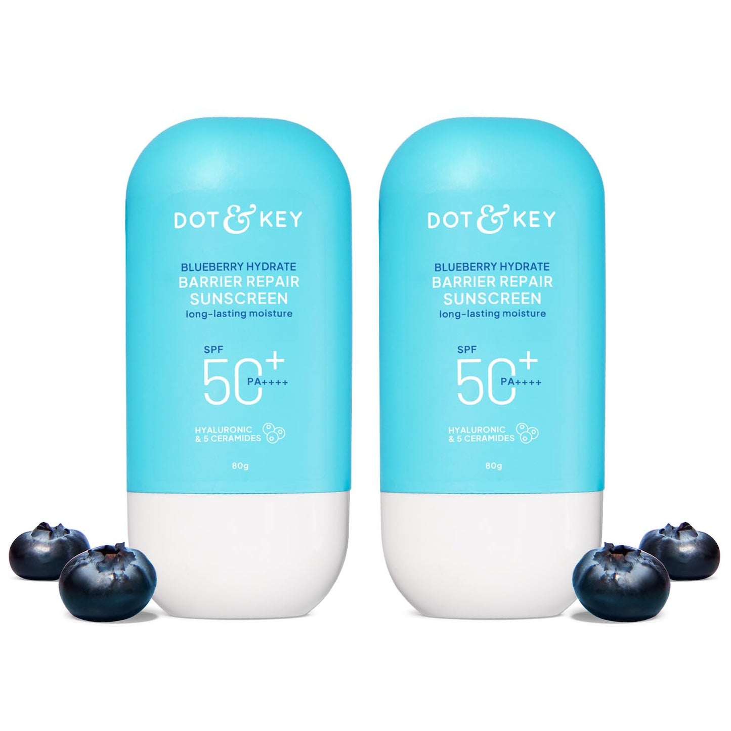 Dot & Key Blueberry Hydrate Barrier Repair Sunscreen In-Vivo Tested SPF 50+ PA++++ | With Ceramides & Hyaluronic, Hydrates & Protects Skin | Repairs Damaged Skin, Lightweight, Non-Sticky, Non-Greasy | 50g