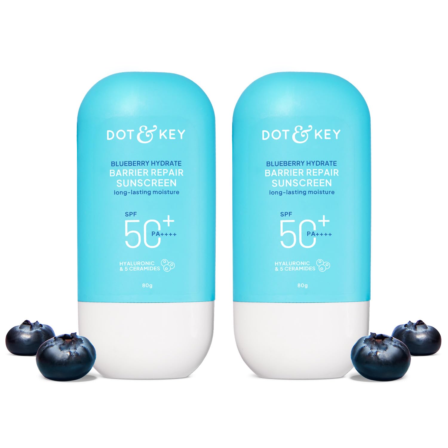 Dot & Key Blueberry Hydrate Barrier Repair Sunscreen In-Vivo Tested SPF 50+ PA++++ | With Ceramides & Hyaluronic, Hydrates & Protects Skin | Repairs Damaged Skin, Lightweight, Non-Sticky, Non-Greasy | 50g