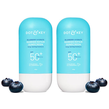 Dot & Key Blueberry Hydrate Barrier Repair Sunscreen In-Vivo Tested SPF 50+ PA++++ | With Ceramides & Hyaluronic, Hydrates & Protects Skin | Repairs Damaged Skin, Lightweight, Non-Sticky, Non-Greasy | 50g