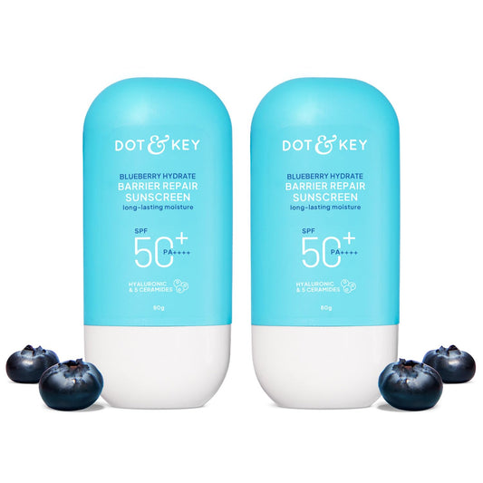 Dot & Key Blueberry Hydrate Barrier Repair Sunscreen In-Vivo Tested SPF 50+ PA++++ | With Ceramides & Hyaluronic, Hydrates & Protects Skin | Repairs Damaged Skin, Lightweight, Non-Sticky, Non-Greasy | 50g