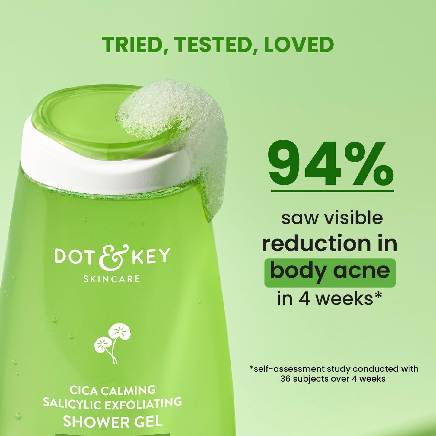 Dot & Key Cica & 1% Salicylic Daily Exfoliating Shower Gel | Niacinamide Infused | Body Wash for Oil & Acne Control | Reduces Body Acne & Smoothes Irritation | Clean, Acne Free Skin | 250ml