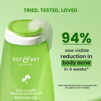 Dot & Key Cica & 1% Salicylic Daily Exfoliating Shower Gel | Niacinamide Infused | Body Wash for Oil & Acne Control | Reduces Body Acne & Smoothes Irritation | Clean, Acne Free Skin | 250ml