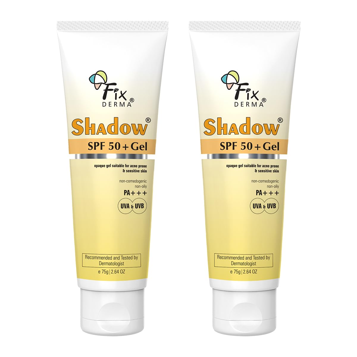 Fixderma Shadow Sunscreen SPF 50+ PA+++ Gel | Sunscreen SPF 50 for Oily, Acne Prone & Normal Skin | Broad Spectrum & UVA & UVB Protection | Lightweight | No White Cast | For Unisex - 75G