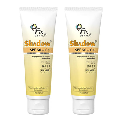 Fixderma Shadow Sunscreen SPF 50+ PA+++ Gel | Sunscreen SPF 50 for Oily, Acne Prone & Normal Skin | Broad Spectrum & UVA & UVB Protection | Lightweight | No White Cast | For Unisex - 75G