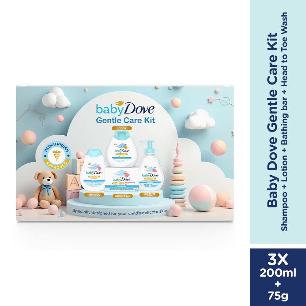 Baby Dove Rich Moisture Baby Care Gift Set – Head to Toe Wash, Hypoallergenic Shampoo, Lotion & Baby Soap Bar | Sensitive Skin Formula | 4 Items | 675 g