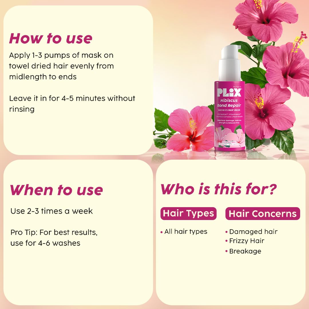 Plix Hibiscus Bond Repair Leave-In Mask with K18 Peptide, 50g