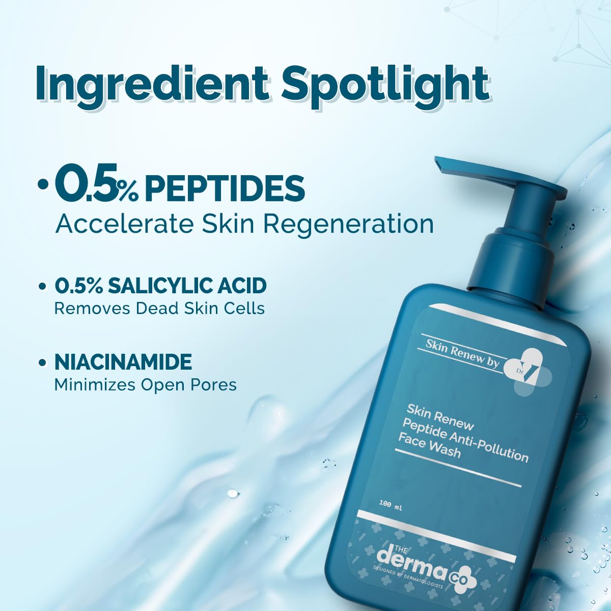 Derma Co. Skin Renew Peptide Face Wash 100ml - Anti-Pollution, Exfoliating