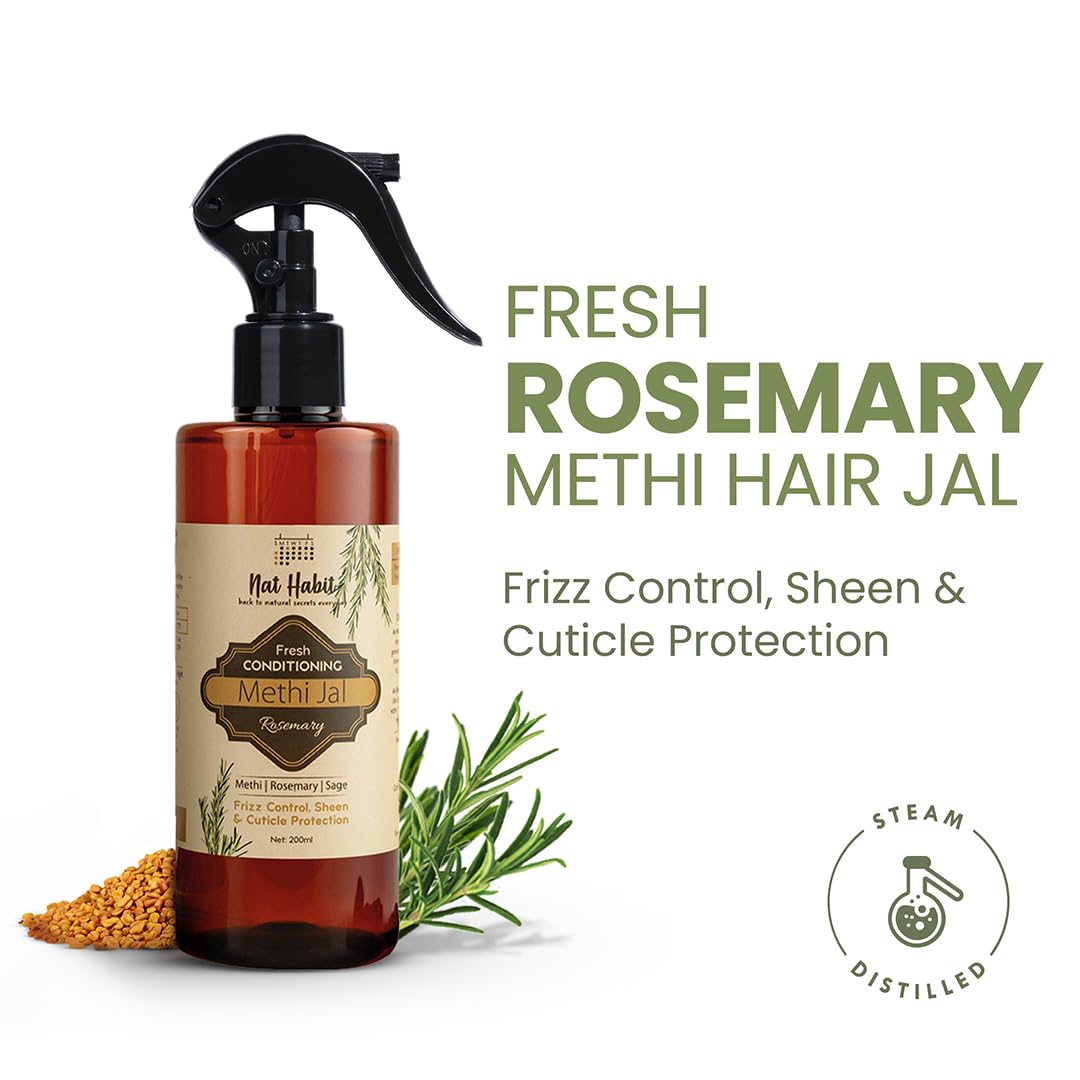 Nat Habit Rosemary Water Conditioning Methi Jal - Hair Serum, Hair Spray For Hair Growth, Hairfall Control, Smoothening, Softening With Apple Cider Vinegar,Methi, Rosemary & Sage 200ml