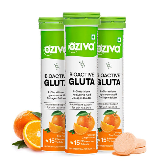 OZiva Bioactive Glutathione Tablets for Radiant Skin - 30 Effervescent Tablets  | L-Glutathione, Lycopene, Vitamin C for Skin Glow & Anti-Pigmentation | Orange