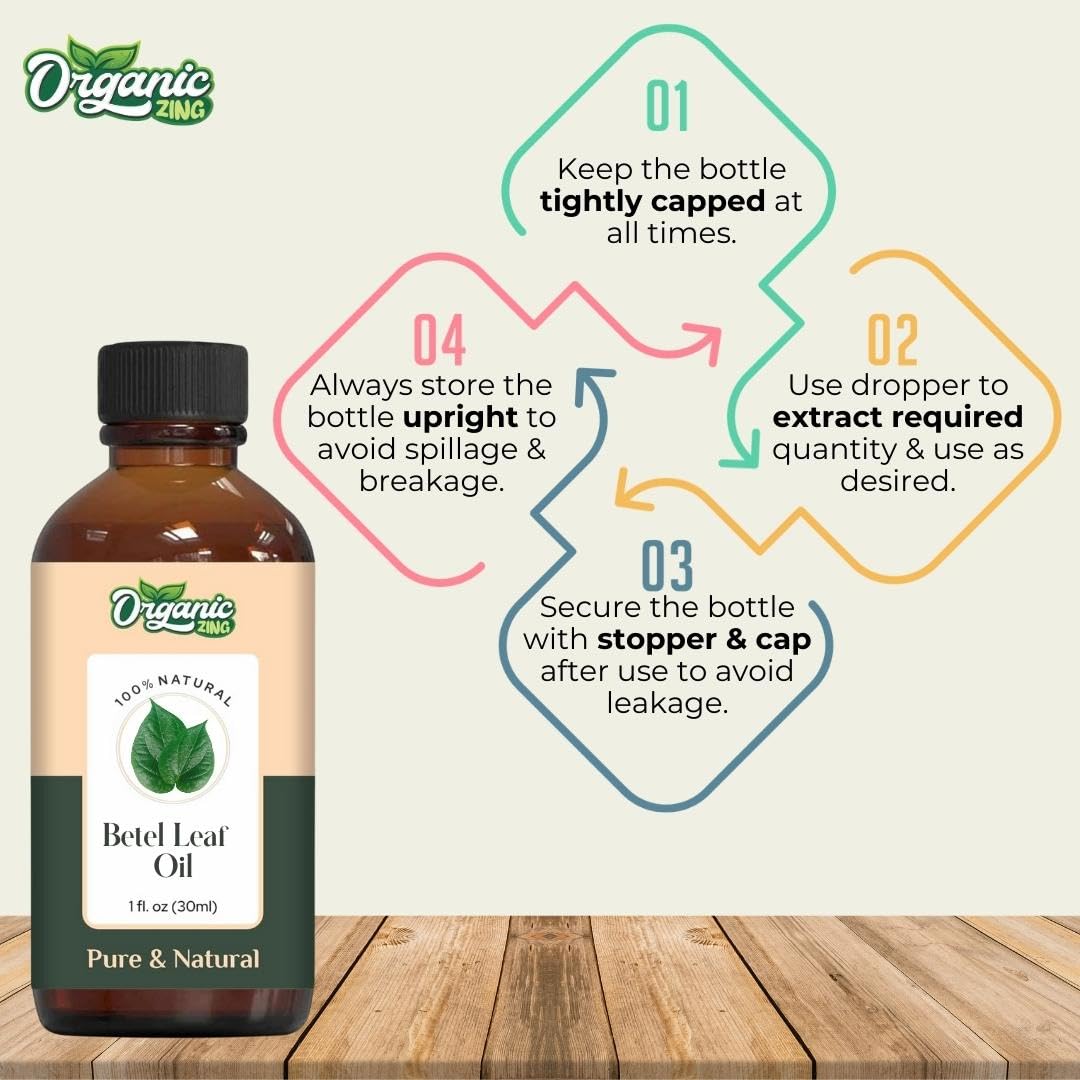 Organic Zing Betel Leaf (Piper betle) Oil | Pure & Natural Essential Oil for Skincare, Hair Care, Aroma & Diffusers