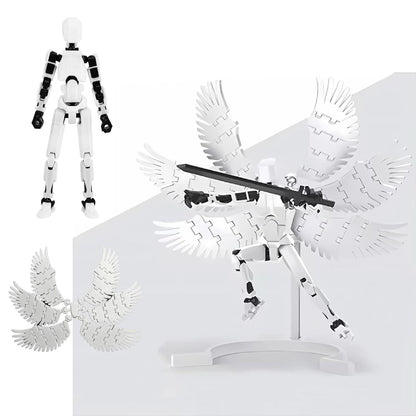 Action Figure Toys,DIY Assembly Dummy 13 Action Figures,Six-Winged Articulated Joints Robot,Desktop Decorations,Gift Idea for Adults (White six-Winged, with a Display Stand) (White)