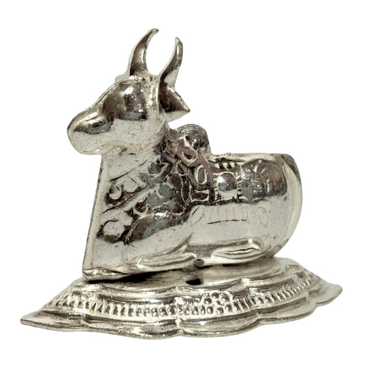 Vail Creation German Silver Kamdhenu Cow and Calf Idol Decoration for Pooja Room Gift Worship Office Home Decor Items | Silver Cow and Calf Statue