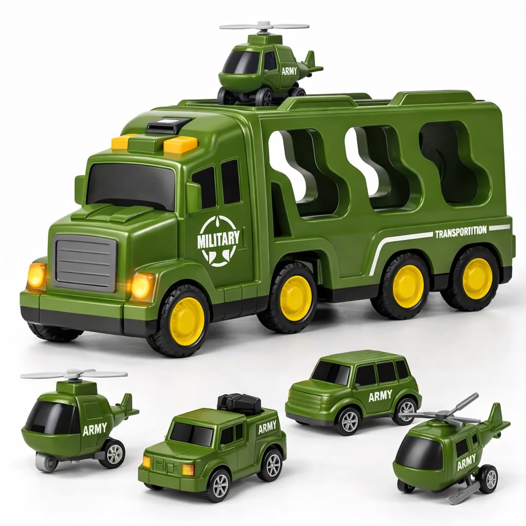 Mini Explorer 5 in 1 Police Trucks Boy Toys for 3-5 Year Old Toddlers - Toys for 3 4 5 6 7 Years Old Transport Vehicle Carrier Truck Sets Kids Boys & Girls