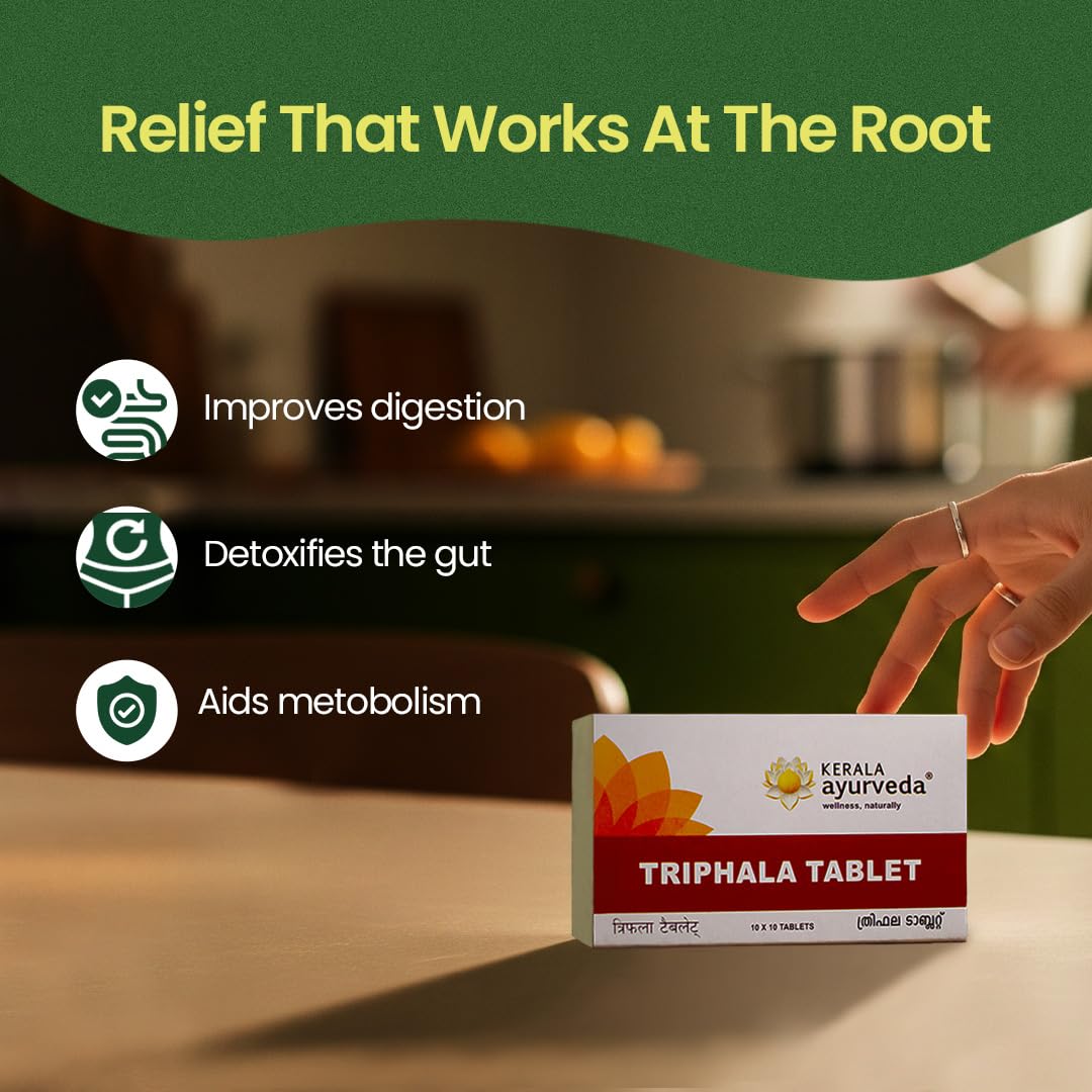 Kerala Ayurveda Triphala Tablets for Digestive Health & Relief, 100 Count
