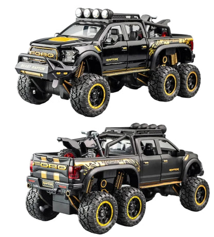 Kiddie Galaxia Tesla Cyber Truck Camping Pickup RV with Motorcycle 1:32 Model Car Alloy Metal Pull Back Die-cast Metal Toy car with Openable Doors & Light Music Gifts Toys Kids【Colors as Per Stock】
