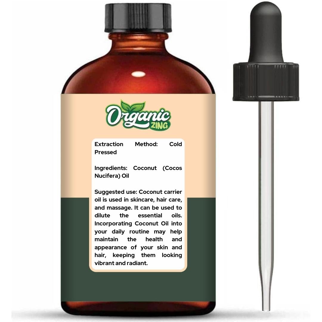 Organic Zing Coconut (Cocos Nucifera) Oil | Pure & Natural Carrier Oil for Skincare, Hair Care and Massage
