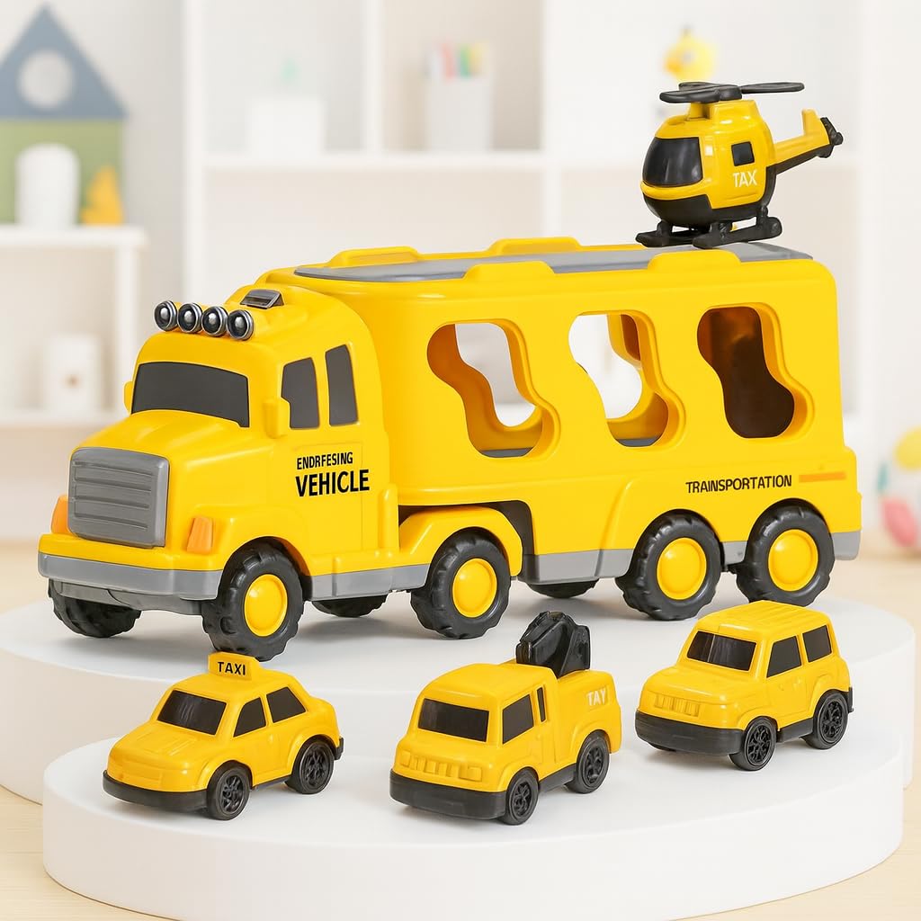 Mini Explorer 5 in 1 Police Trucks Boy Toys for 3-5 Year Old Toddlers - Toys for 3 4 5 6 7 Years Old Transport Vehicle Carrier Truck Sets Kids Boys & Girls