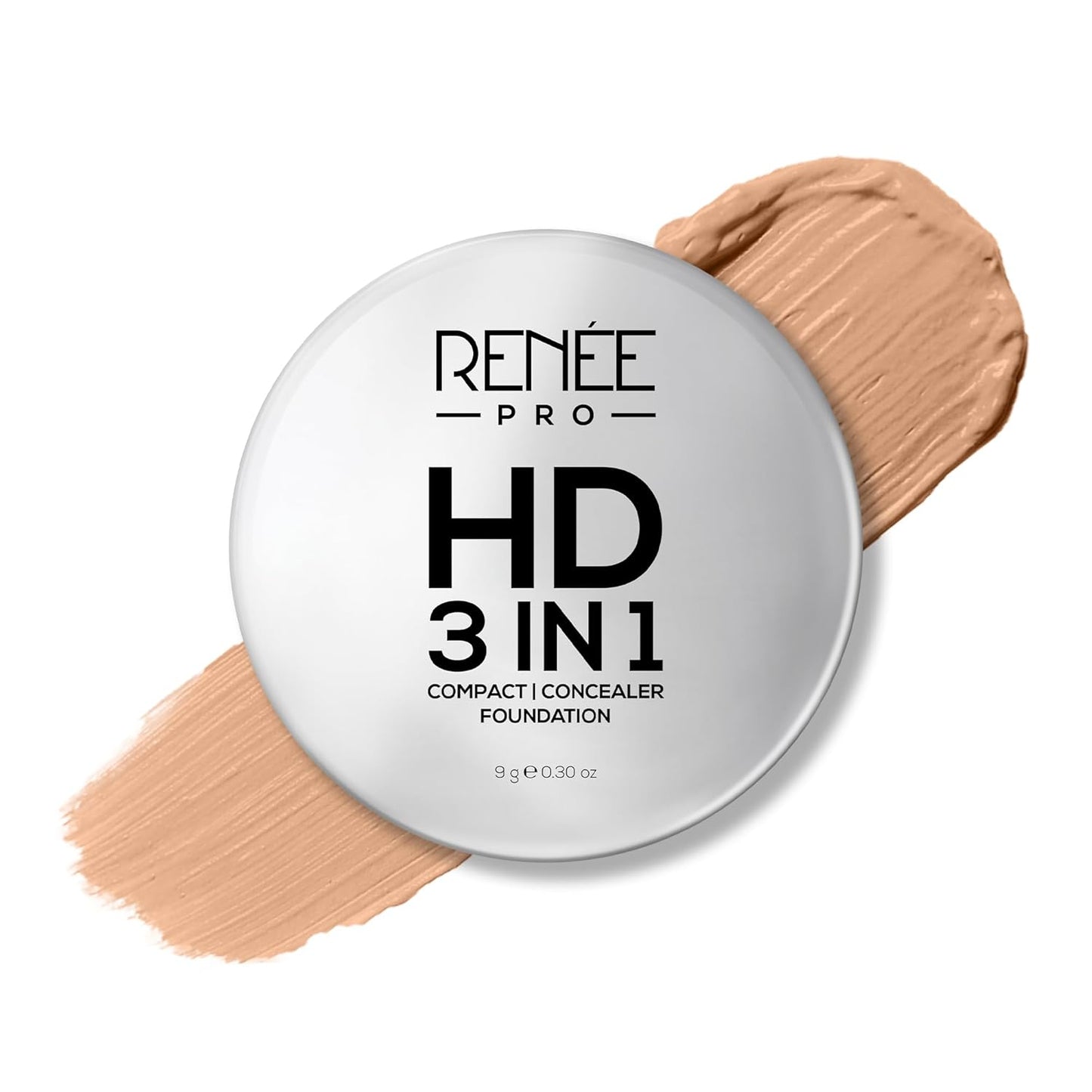 RENEE PRO HD 3 In 1 Compact,Concealer, Foundation - Gres, SPF 20, Matte Finish, High Coverage, Ultralight & Silky Smooth Finish, Enriched With Vitamin E, C & Aloe Vera - 9 Gm