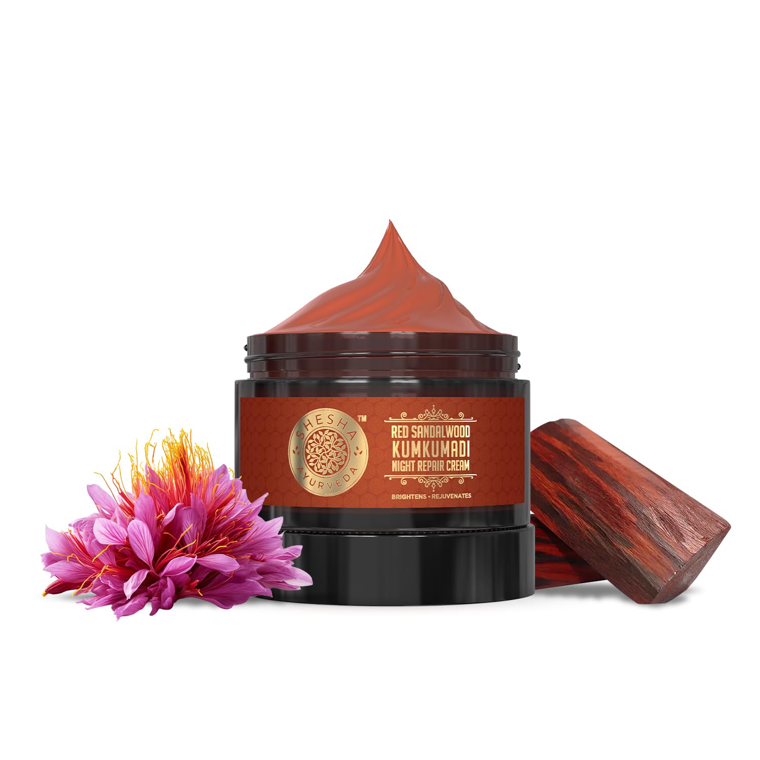 Shesha Ayurveda Red Sandalwood Skin Brightening & Night Repair Cream For Men & Women – For Natural, Anti-Aging, Hydrating, And Radiant Skin, Natural, Ayurvedic