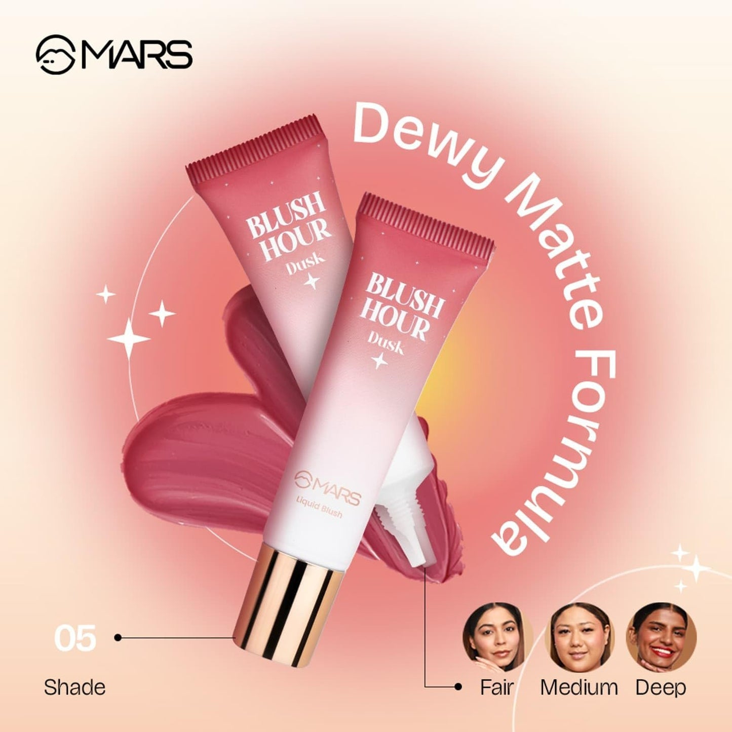 MARS Luxury Liquid Blush 12ml - Dewy Matte, Long-Lasting, Highly Pigmented