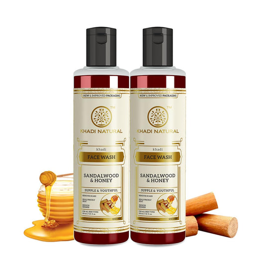 Khadi Natural Sandalwood & Honey Face Wash | Reduces Scars, Blemishes | For Healthy, Radiant Skin | Suitable for All Skin Types | 210 ml