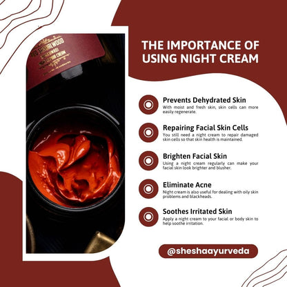 Shesha Ayurveda Red Sandalwood Skin Brightening & Night Repair Cream For Men & Women – For Natural, Anti-Aging, Hydrating, And Radiant Skin, Natural, Ayurvedic