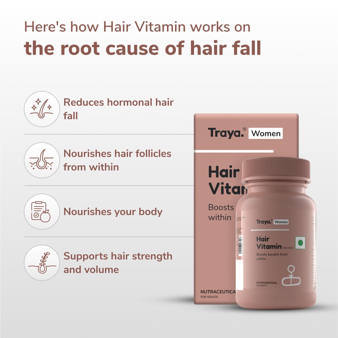 Traya Hair Vitamins for Women - Keratin & Biotin Hair Growth Supplements
