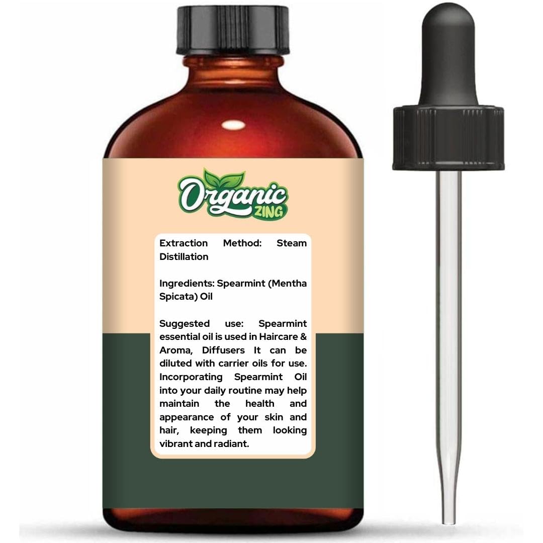 Organic Zing Spearmint (Mentha Spicata) Oil | Pure & Natural Essential Oil for Aroma, Diffusers & Haircare