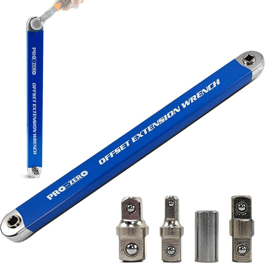 PAGALY Offset Extension Wrench, 15-Inch Offset Impact-Ready Socket Wrench Tool with 1/2", 1/4" and 3/8" Square Drive Adapters, Zero Degree Ratchet Tool for Car (CHAIN WRENCH)