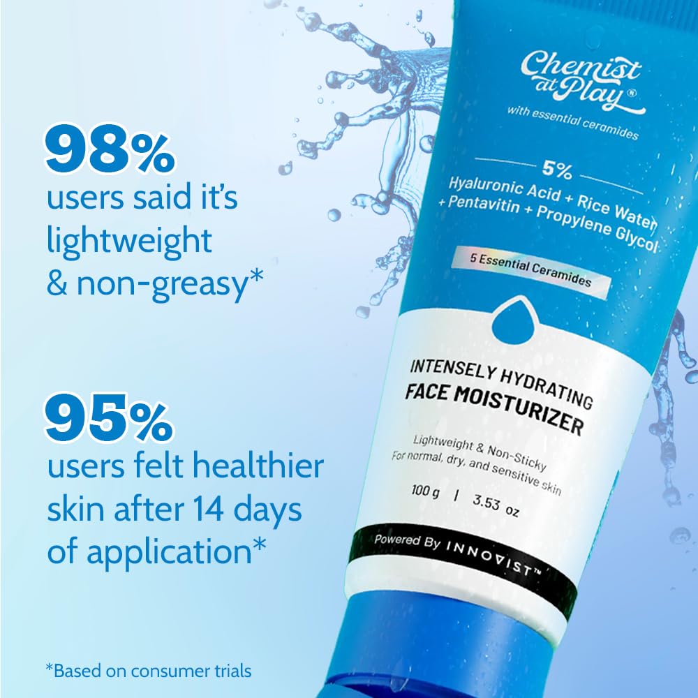 Chemist At Play's Intensely Hydrating Face Moisturizer | Hydrates Up to 24 Hours | Repairs Skin Barrier | Lightweight, Non-Sticky Formula | Best for Dry Skin | 100gms