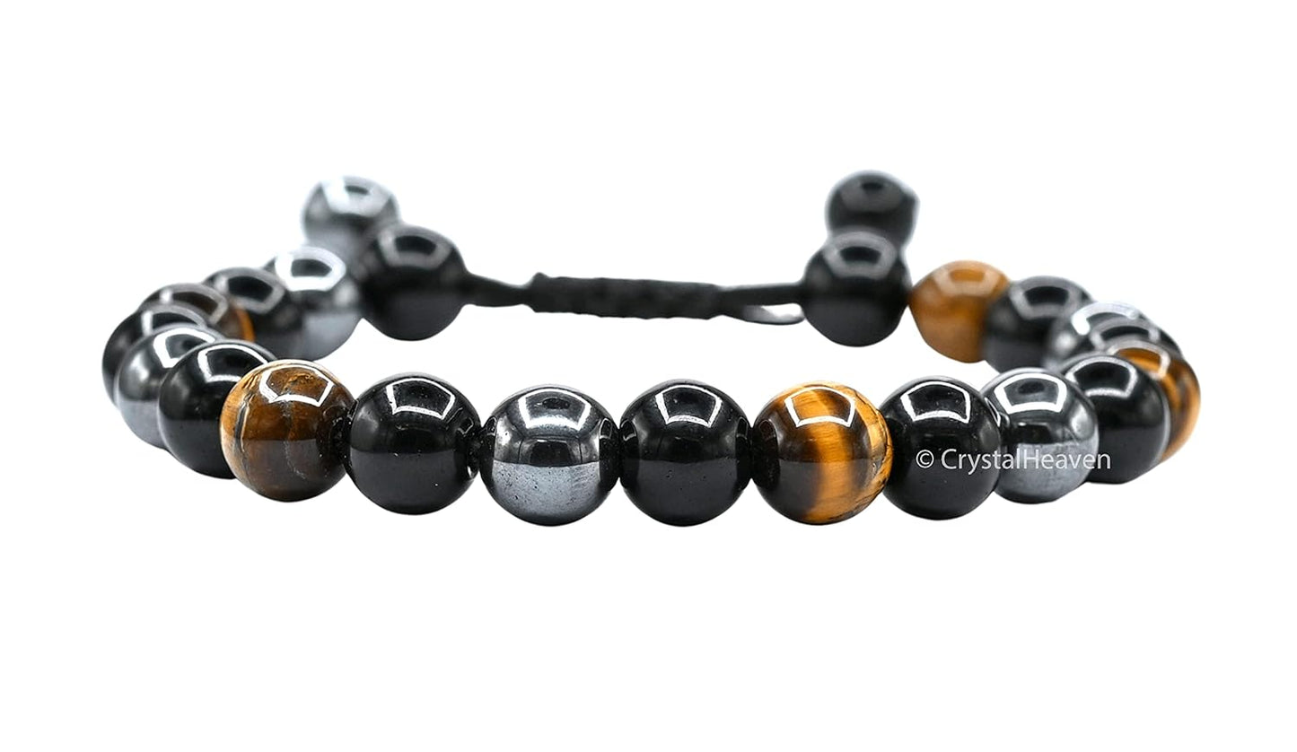 Total Protection Crystal Bracelet for Men Women - Tiger Eye, Black Obsidian, Hematite, Evil Eye Bracelet Set - Real Healing Stone Adjustable Bracelet
