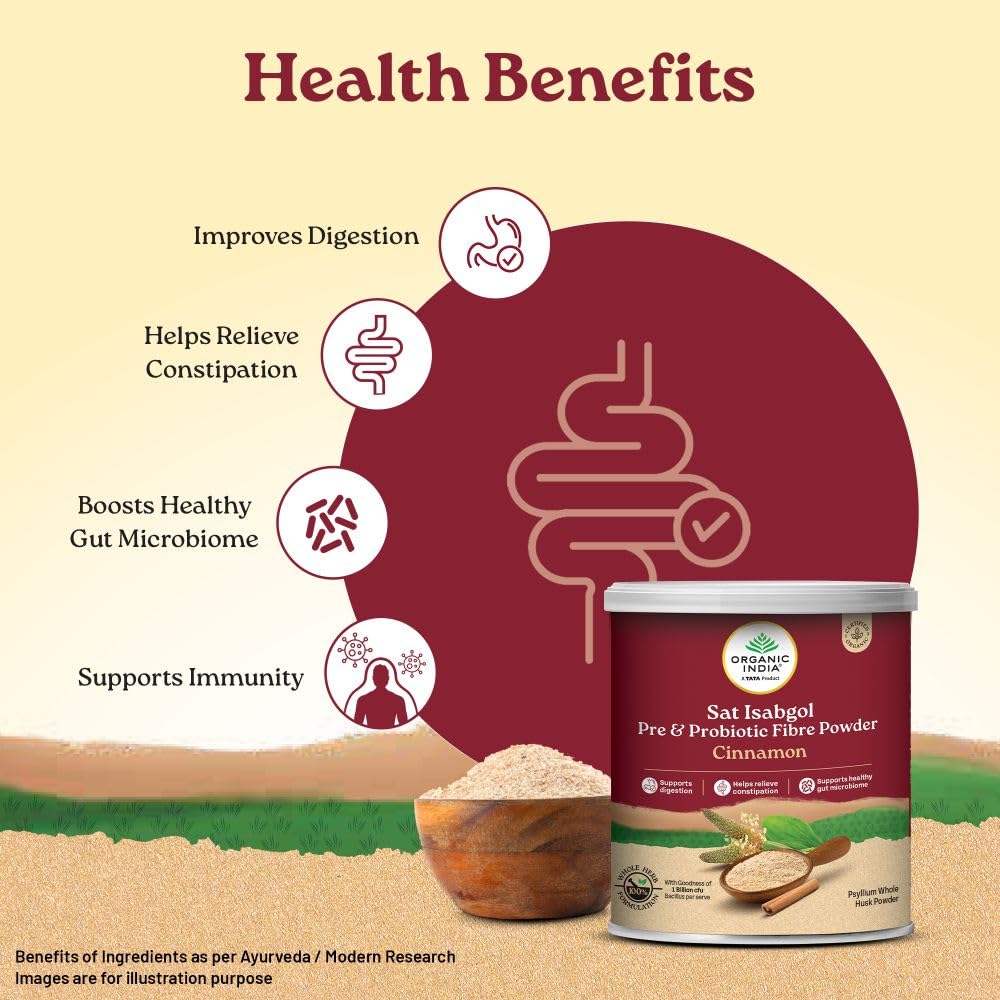 A TATA Product- Organic India Sat Isabgol Pre & Probiotic Fibre Powder Cinnamon, 100g