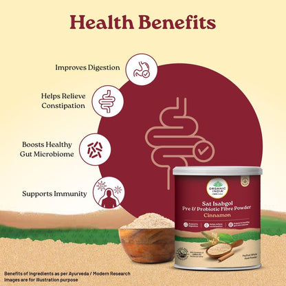 A TATA Product- Organic India Sat Isabgol Pre & Probiotic Fibre Powder Cinnamon, 100g