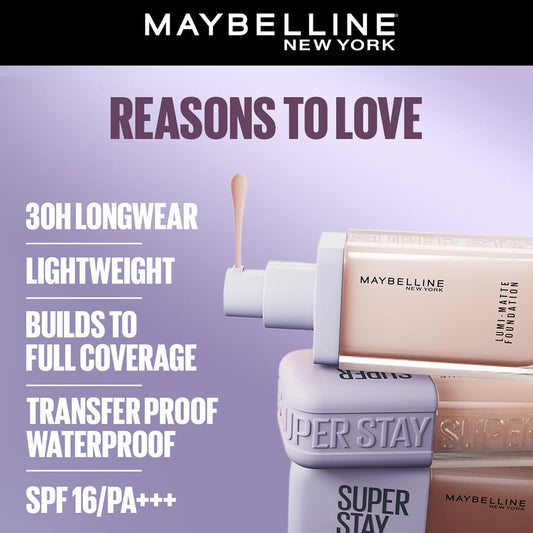 Maybelline New York Super Stay Lumi Matte Liquid Foundation, 30 HR Long Lasting yet Lightweight, 228, 35ml