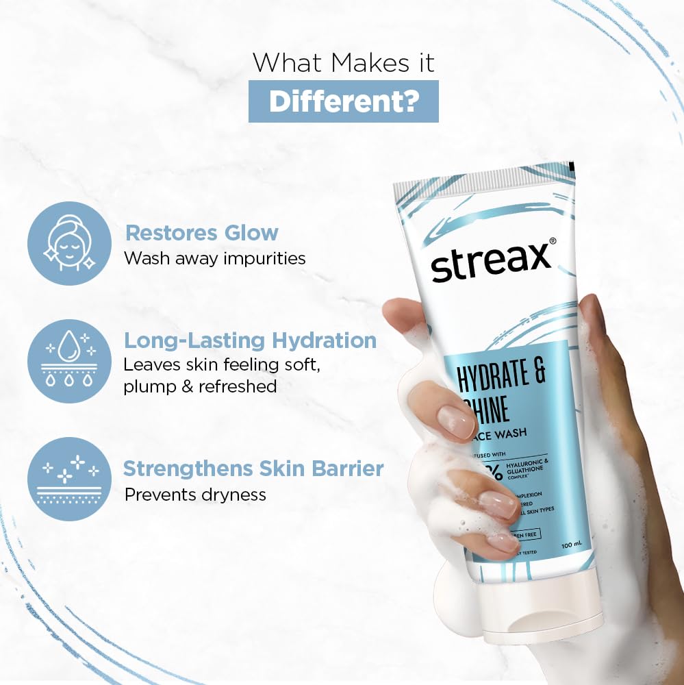 Streax Luxury Hydrating Face Wash 100ml - Hyaluronic & Glutathione Formula