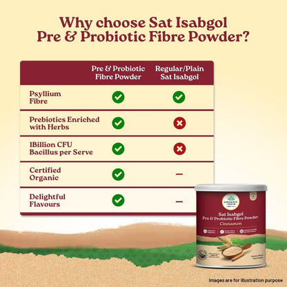 A TATA Product- Organic India Sat Isabgol Pre & Probiotic Fibre Powder Cinnamon, 100g