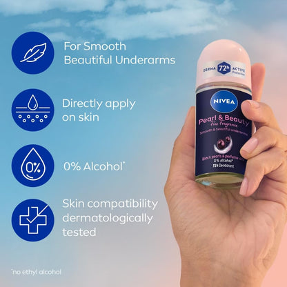 NIVEA Pearl & Beauty Women's Deodorant Roll-On, 72H Floral Scent, 50ml