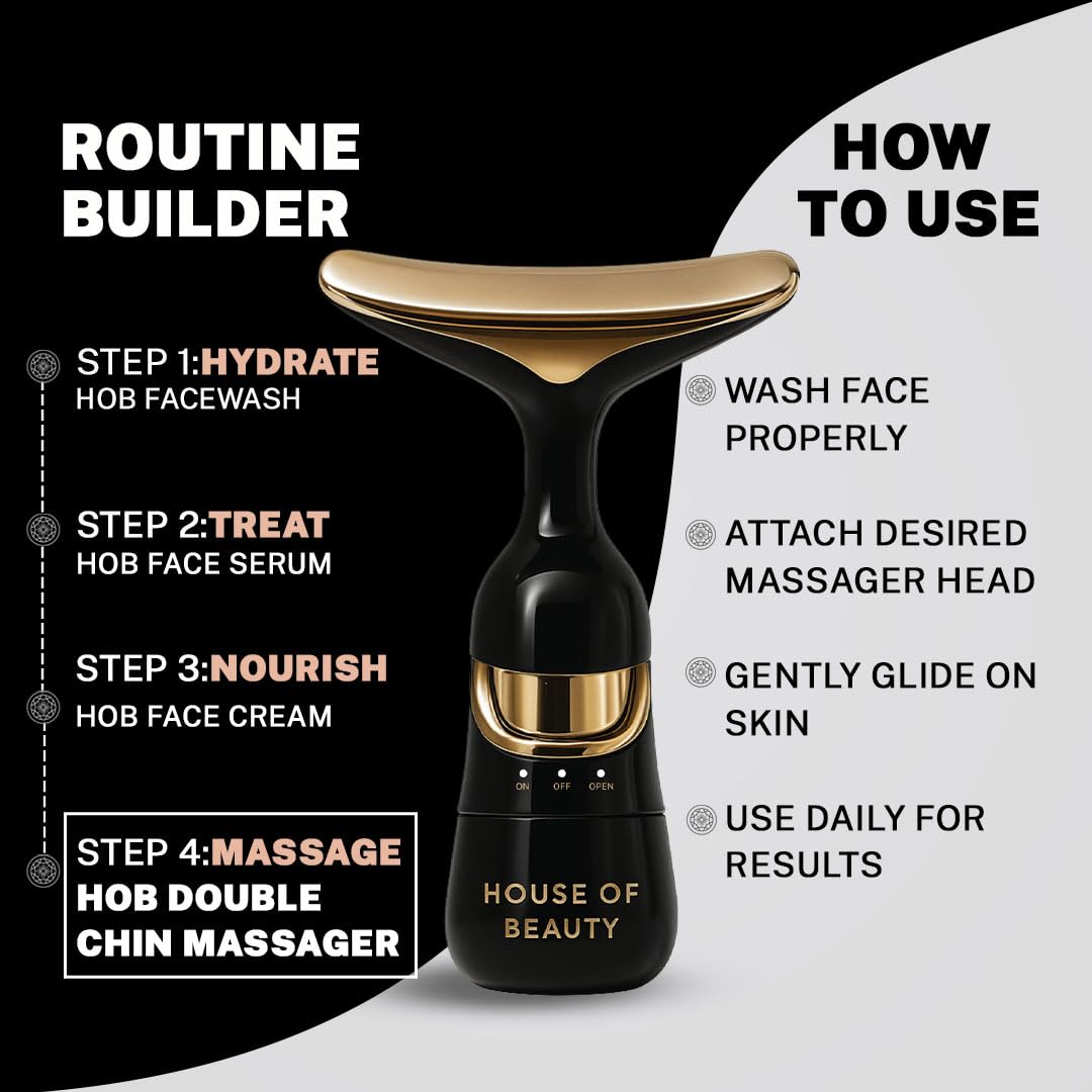 House of Beauty Double Chin Massager for Women & Men |3 in 1 Face& Jawline Lifting, Eye Puffiness, Skin Tightening | 10,000 Vibrations/Min | Anti-Ageing Face Sculpting Tool | Portable & Rechargeable