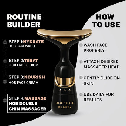 House of Beauty Double Chin Massager for Women & Men |3 in 1 Face& Jawline Lifting, Eye Puffiness, Skin Tightening | 10,000 Vibrations/Min | Anti-Ageing Face Sculpting Tool | Portable & Rechargeable