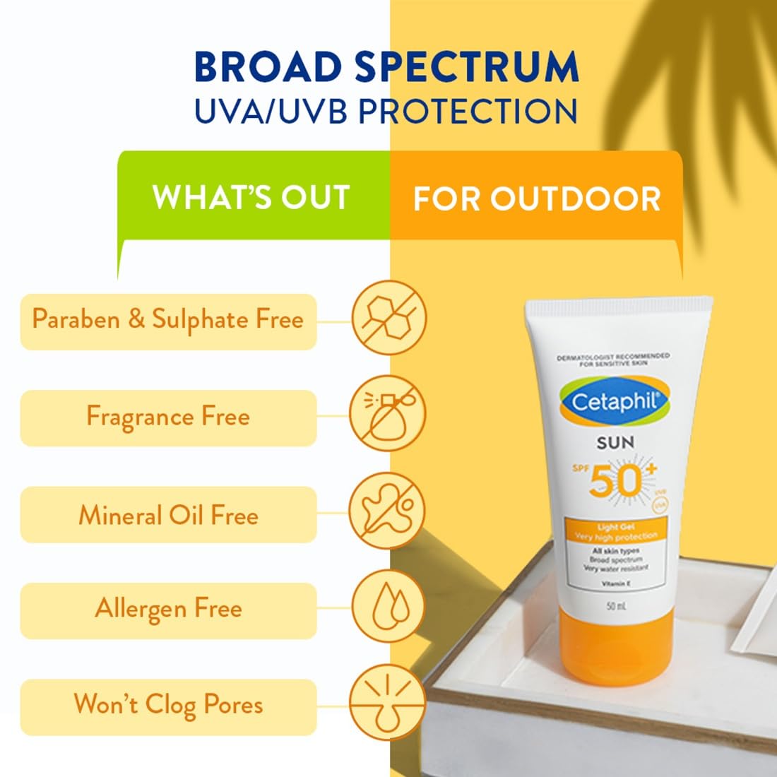 Cetaphil Sun SPF 50 Sunscreen For Combination Skin Type, Very High Protection Lightweight Gel, Water-resistant, Vitamin E, 50 ml